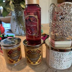 Bath and body works winter soap holders, candles and soaps